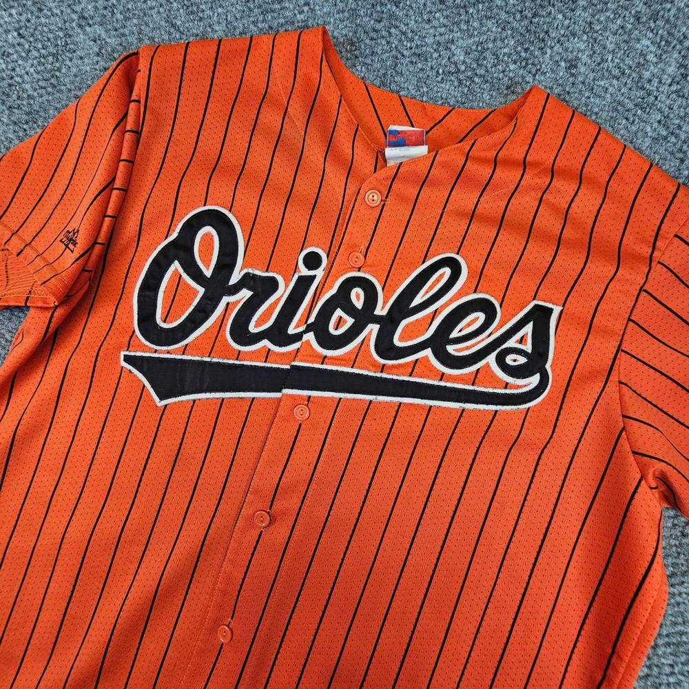 Majestic Baltimore Orioles MLB Jersey Mens XL‎ Orange Pinstripe Made in USA Vtg